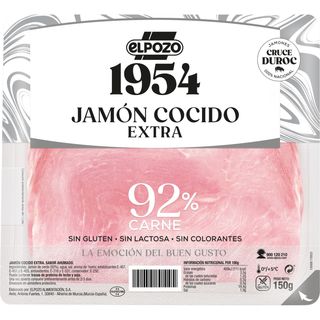 Jamon Cocido Extra 92% Carne Lonchas, Paquete 150 G