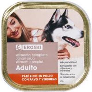 Comida Perro Adulto Paté Rico En Pollo Pavo Verduras Eroski 300G (16888414)