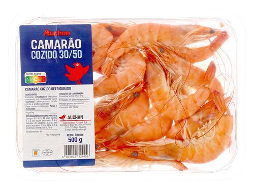 CAMARÃO COZIDO VANNAMEI 30/50 AUCHAN 500GR