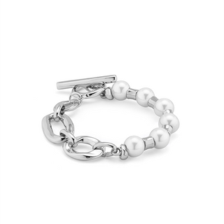 Pulsera Bañada En Plata De Ley Con Combinación De Eslabones Y Perlas Plata M