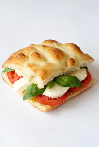Focaccione con mozzarella, pomodoro e basilico