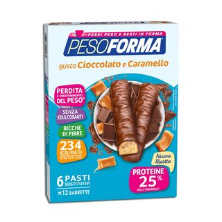 Pesoforma Gusto Cioccolato Caramello, Pasto Sostitutivo Ricco Di Fibre, 234 Kcal Per Pasto, 12 X 31G
