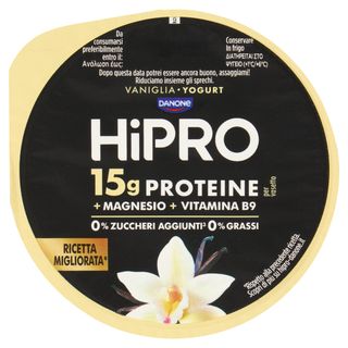 HiPRO Yogurt, 15g Proteine,0% grassi, gusto Vaniglia,con Magnesio&Vit B9,basso in lattosio,160g