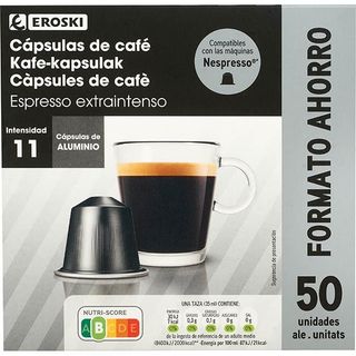 Café Espresso Extra Intenso Comp. Nespresso Eroski, Caja 50 Uds