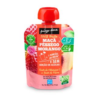 Bolsa de Fruta Maçã, Pêssego e Morango Pingo Doce 90G
