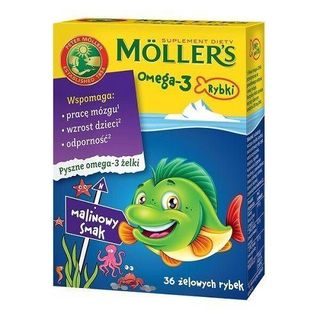 Moller's Omega-3 Żelki Rybki o smaku malinowym 36 szt.