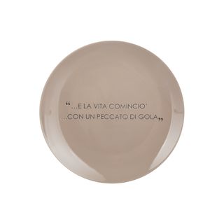 Piatto frutta tortora con scritta - 19,5 cm in stoneware