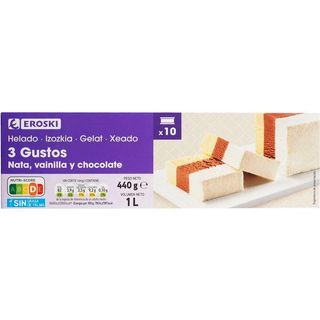 Helado Corte De Chocolate, Vainilla Y Nata Eroski, Barra 1 L. (25468190)
