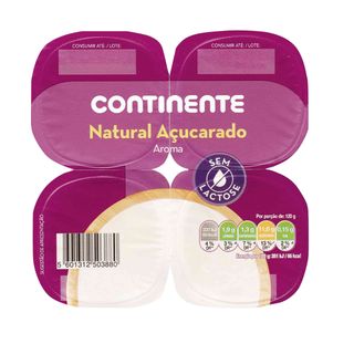 Iogurte Natural Açucarado sem Lactose Continente (emb. 480 gr (4 un))