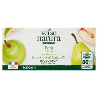 CONAD VERSO NATURA Pera e Mela Bevanda Polposa Senza Zuccheri Aggiunti** Biologica 3 x 200 ml - 8003170094291