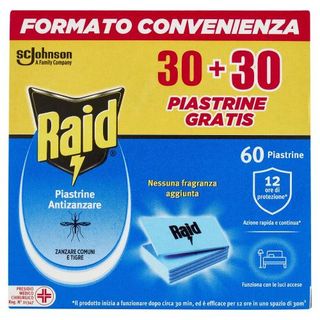 Raid Piastrine Antizanzare Comuni E Tigre, Azione Prolungata, Ricarica 60 Pezzi