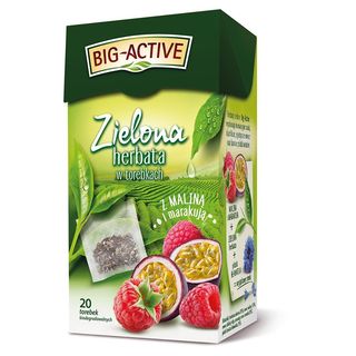 Big-Active Zielona herbata w torebkach z maliną i marakują 34 g (20 x 1,7 g)