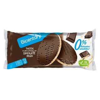 Bicentury Tortitas de Arroz Integral con Chocolate Negro sin Gluten 0% Azúcares Añadidos 130g (269876)