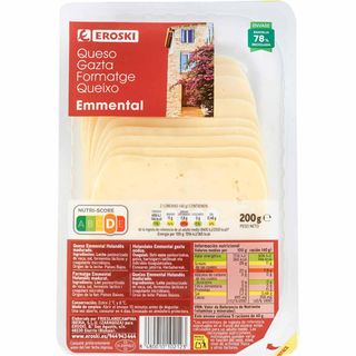 Queso Emmental Eroski, Lonchas, Bandeja 200 G (10841427)