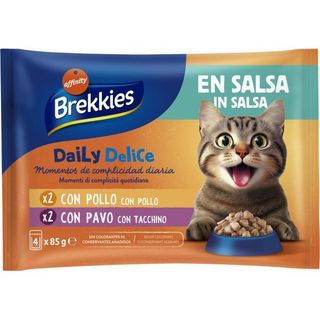 Pollo Y Pavo En Salsa Para Gato Brekkies Delice, Pack 4X85 G