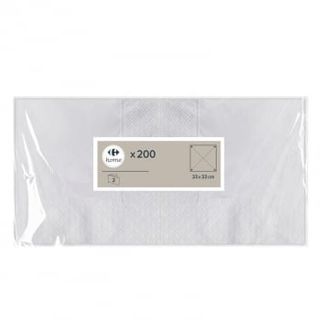 Set 200 Servilletas Blancas 2 Capas 33X33 Cm Carrefour Home