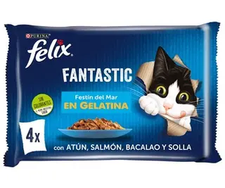 Comida Gatos Pescado en Gelatina Felix 4 Unidades de 400 G.