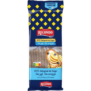 RECONDO Pan Tostado Integral Sin Sal Sin Azúcar 60 Uds
