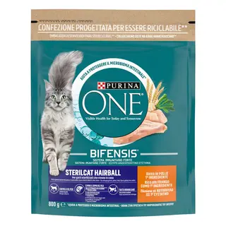 Purina one gatto sterilised hairball pollo e cereali 800g