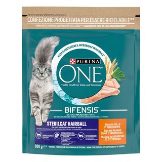 Purina one gatto sterilised hairball pollo e cereali 800g