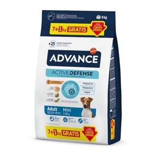 8 kg (7 + 1 kg ¡gratis!) Advance Active Defense Mini Adult Pollo y Arroz pienso para perros