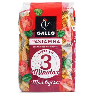 Hélices Con Tomate Y Espinacas Pasta Fina 3 Minutos Gallo Bolsa 400 G