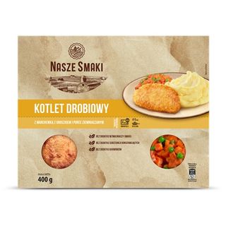 Nasze Smaki Kotlet drobiowy z marchewką z groszkiem i puree ziemniaczanym, 400 g