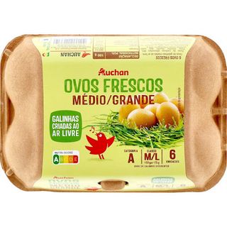 AUCHAN Ovos Galinhas Ar Livre Classe M/L 6 un