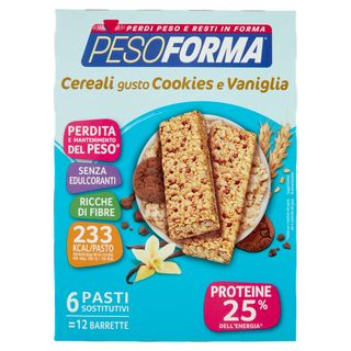 Pesoforma Cereali Gusto Cookies E Vaniglia, Barrette Sostitutive Del Pasto, 12 X 31 G