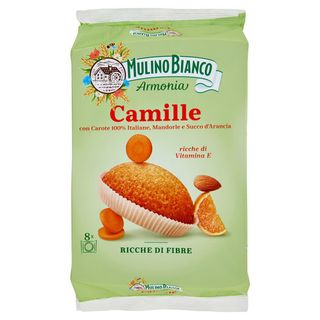 Mulino Bianco Armonia Camille Merenda Ricca di Fibre Carote Mandorle Succo d'Arancia 8 tortine 304g - 8076809582490