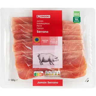 Jamón Serrano Lonchas Finas Eroski, Bandeja 120 G