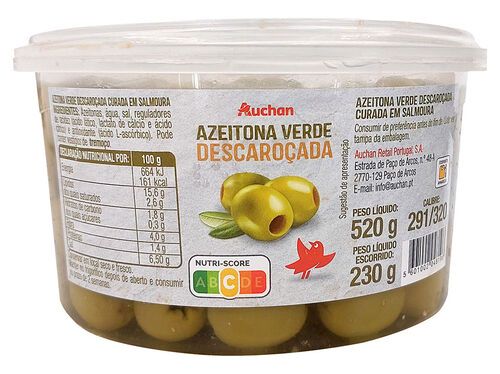 AZEITONA VERDE AUCHAN SEM CAROÇO TAÇA 520(230)G