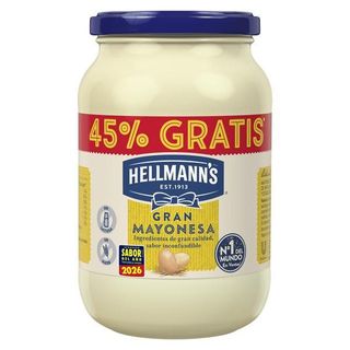 Hellmann's Gran Mayonesa Tarro 450ml sin gluten.