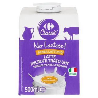 Carrefour Classic Senza Lattosio Latte Microfiltrato UHT Parzialmente Scremato 500 ml