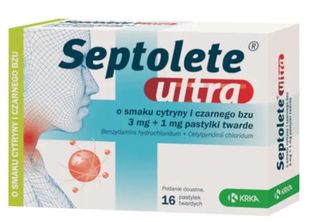 Septolete Ultra o smaku cytryny i czarnego bzu 3 mg + 1 mg 16 pastyl.