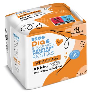 Compresas Ultrafinas Super Con Alas Esos Dias Bolsa 14 Unidades