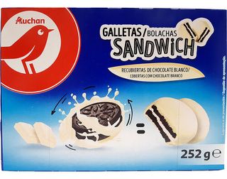 BOLACHA SANDWICH AUCHAN:COBERTAS C/CHOCO.BRANCO 252 G