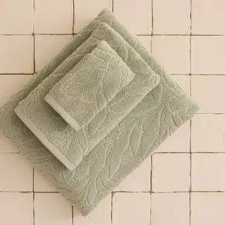 Toalla Rizo Jacquard Hojas Folior Verde 50x90 cm