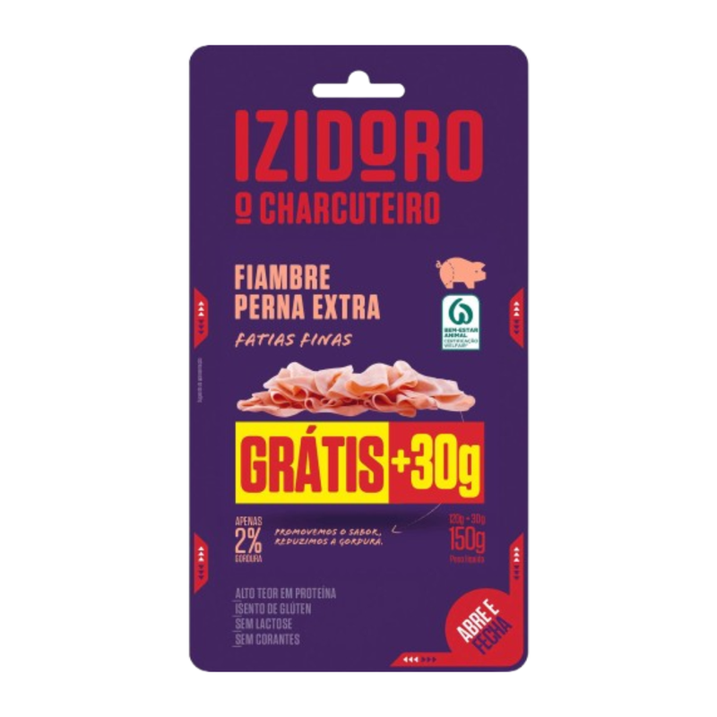 Izidoro Fiambre da Perna Extra Fatias Finas 120g + 30g Oferta