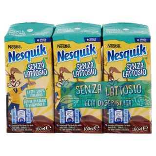NESQUIK PRONTO DA BERE SENZA LATTOSIO Bevanda a base di latte e cacao solubile 3 brick da 180ml