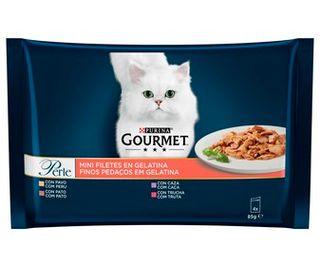 Comida Gatos de Pato Caza Trucha y Pavo Purina Perle 4 Uds. 85 G.