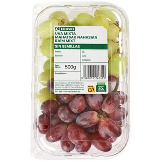 Uva Mixta Sin Semilla Eroski, Cubeta 500 G