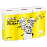 Papel De Cocina Compacto Doble Rollo La Llama Dia Bolsa 3 Unidades