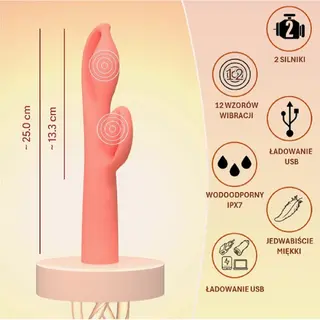królik alicji – bajeczny elastyczny wibrator z królikiem do łechtaczki, 25 cm i wkładane 13,3 cm, silikon, ipx7