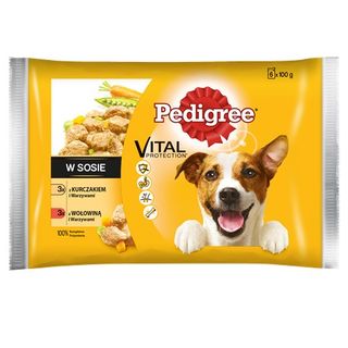 Pedigree Karma dla psa w sosie, kurczak/wołowina+warzywa, saszetki, 6x100 g
