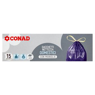 CONAD Sacchetti Nettezza Domestici con Maniglie 65 cm x 53 cm 40 Litri 15 pz - 8003170065390