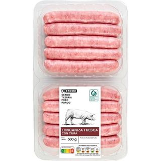 Longaniza De Cerdo Con Tripa Natural Eroski, Bandeja 500 G