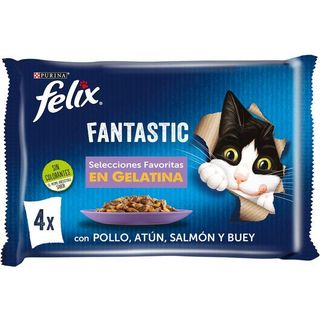 Gelatinas Pollo-Atún-Salmón Y Buey Para Gato Félix, Pack 4X85 Gr. (25644469)