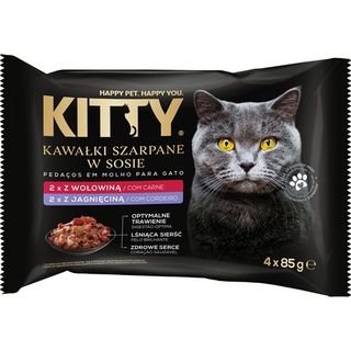 Kitty Karma dla kotów kawałki szaprane w sosie z wołowiną/jagnięciną, 4x85 g