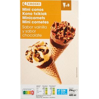 Miniconos De Vainilla Y Chocolate Eroski, 8 Uds, Caja 236 G (26013862)